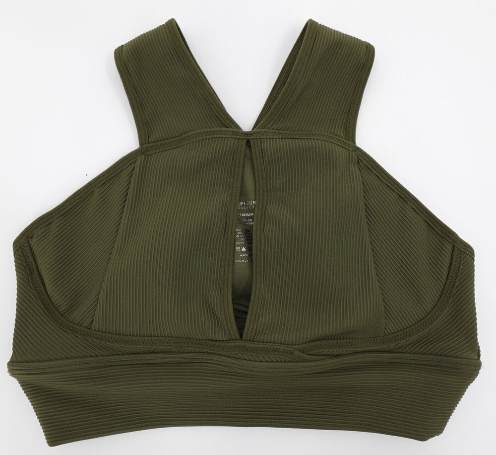Buffbunny Collection Sports Bra Womens Medium Olive Ribbed Athletic Workout Gym